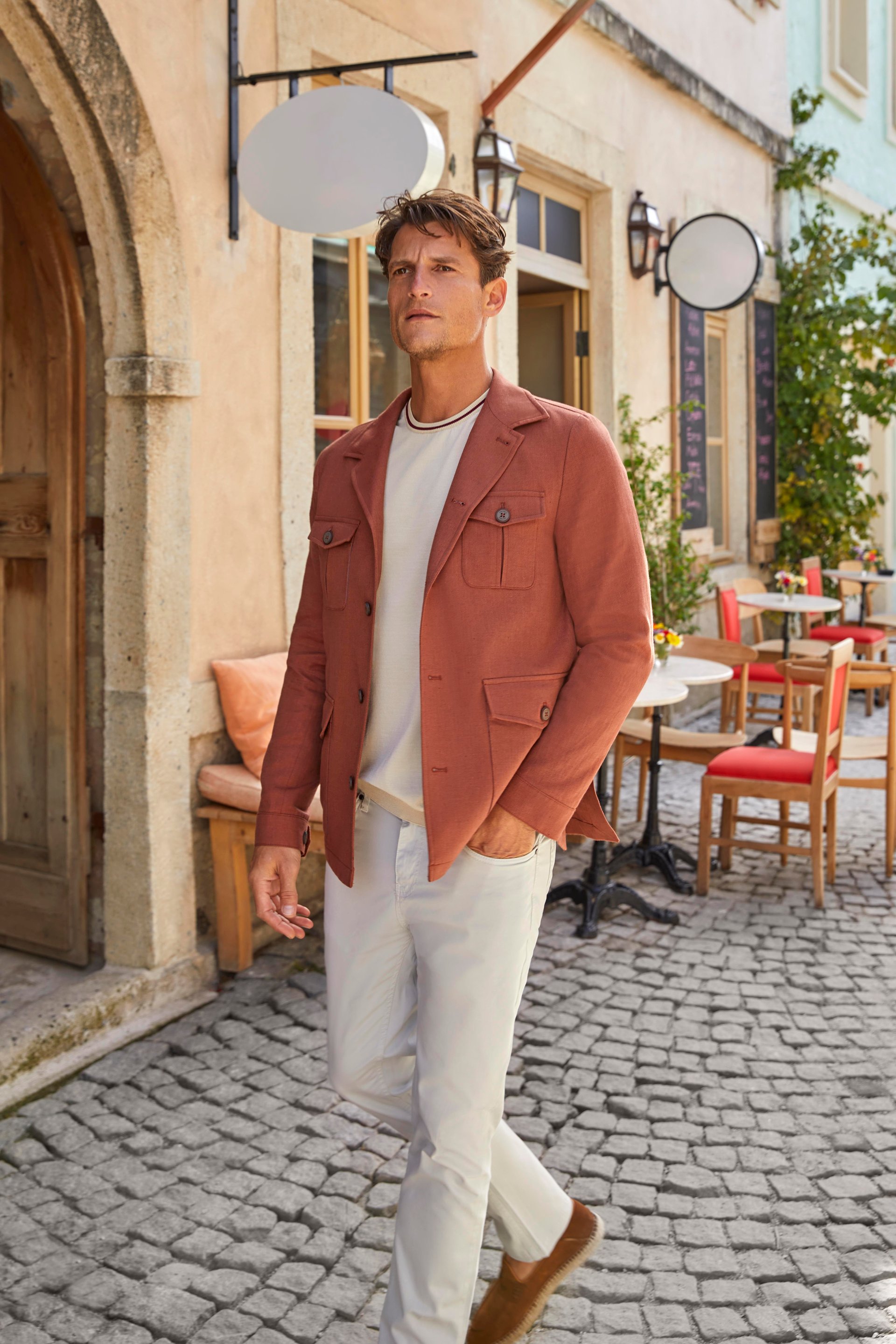 Kiremit Slim Fit Cepli Keten Pamuk Mevsimlik Safari Ceket