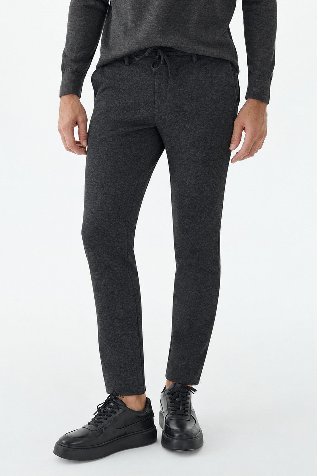 Antrasit Comfort Fit Beli Lastikli Yan Cep Jogger Pantolon