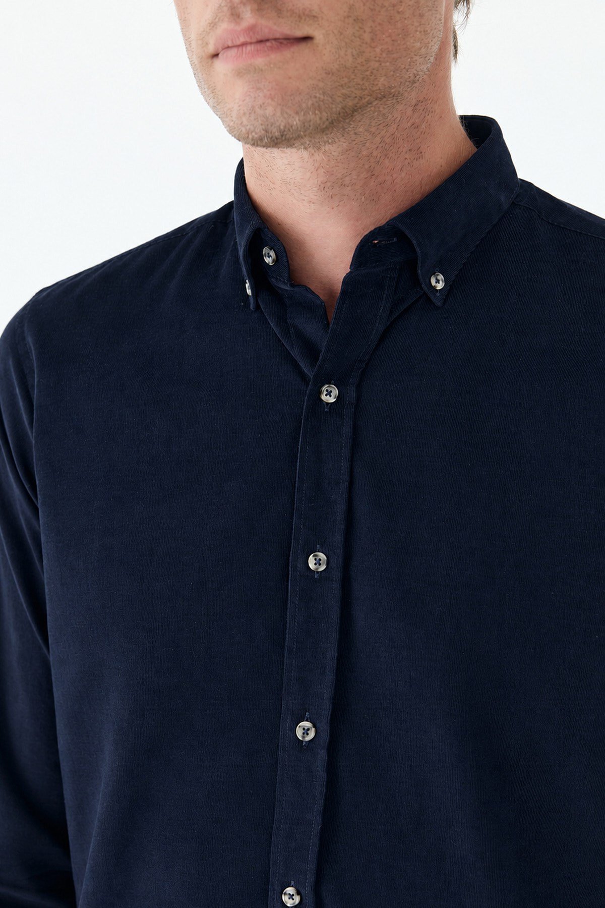 Lacivert Comfort Fit %100 Pamuk Kadife Gömlek
