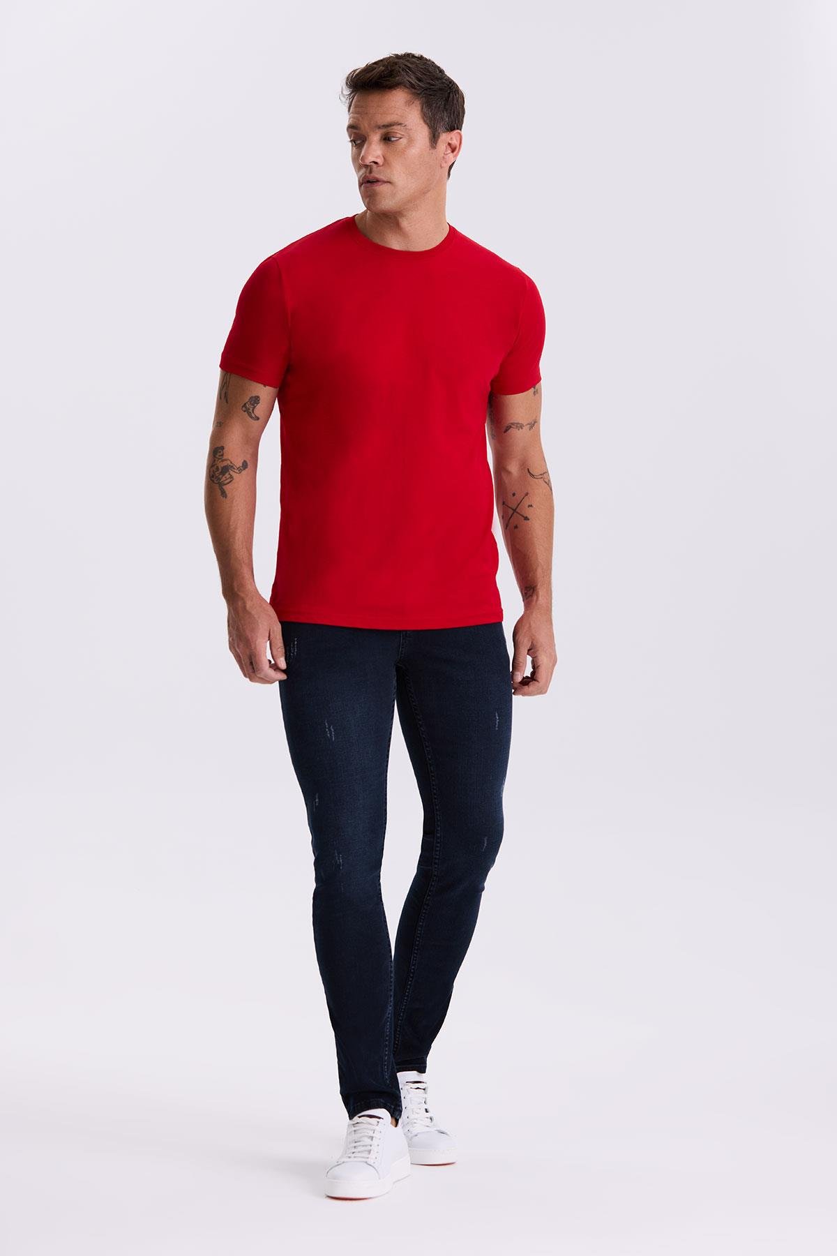 Lacivert Slim Fit Yıkamalı Pamuklu Dar Kalıp Jean Kot Pantolon