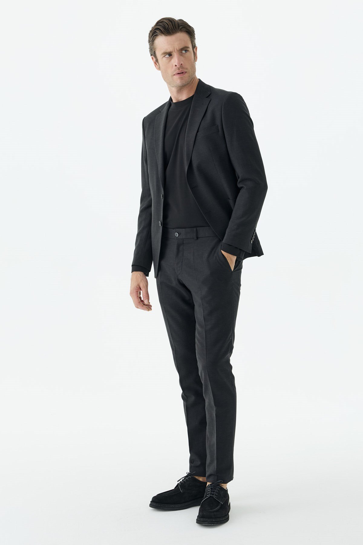 Siyah Slim Fit Mono Yaka Takım Elbise