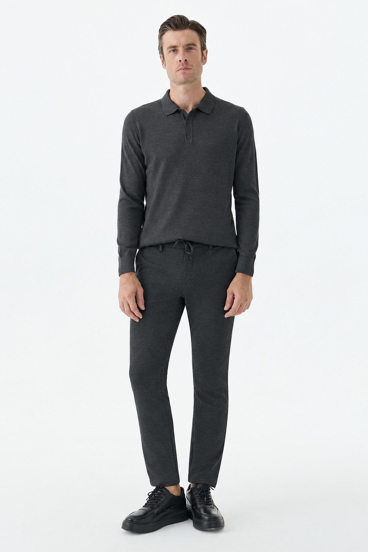Antrasit Comfort Fit Beli Lastikli Yan Cep Jogger Pantolon