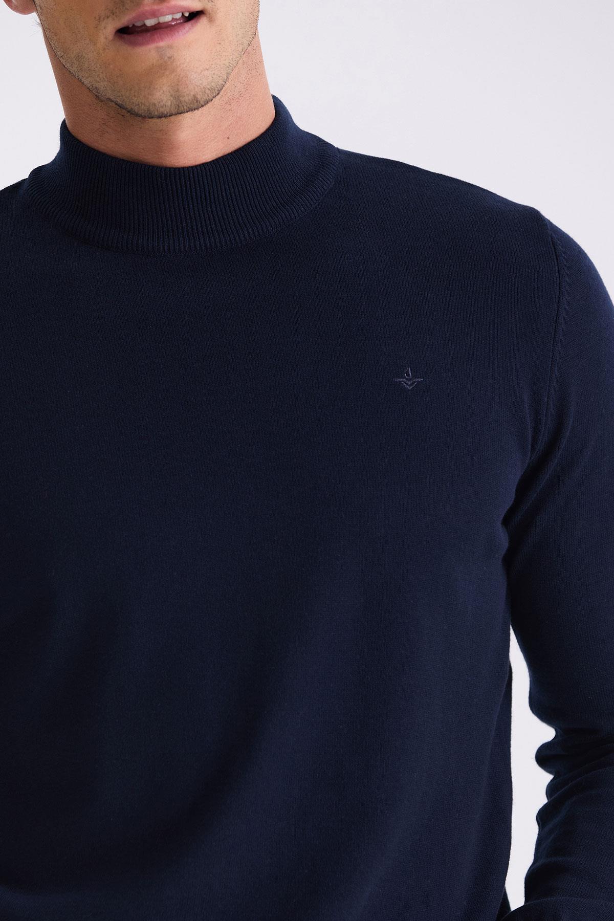 Lacivert Slim Fit Yarım Balıkçı Triko Kazak