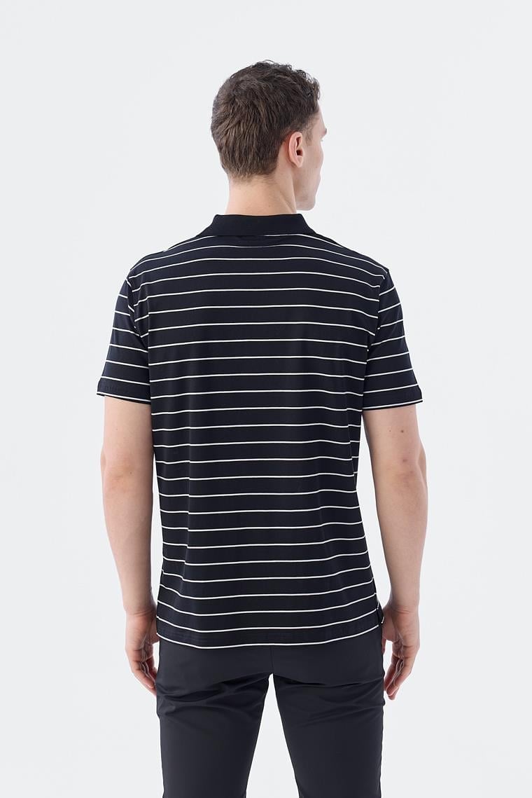 Siyah Slim Fit Çizgili %100 Pamuk Polo Yaka T-Shirt