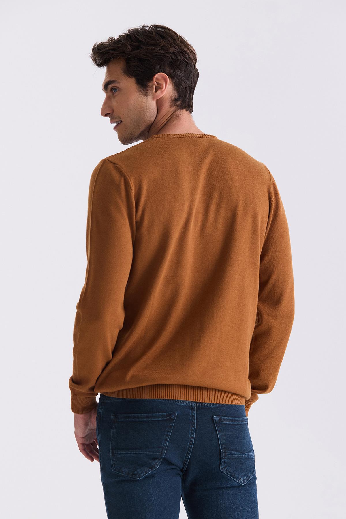 Tarçın Slim Fit Bisiklet Yaka Desenli Triko Kazak