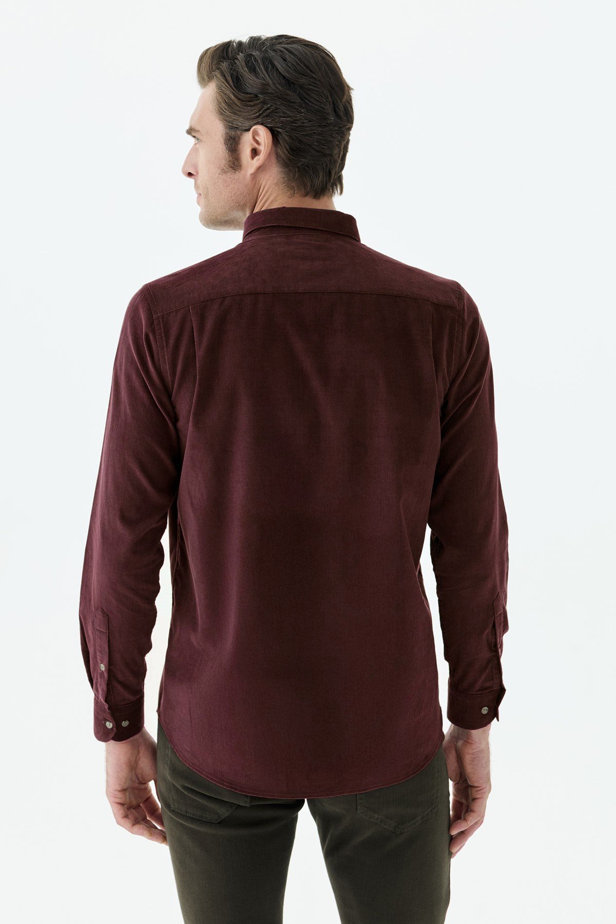 Bordo Comfort Fit %100 Pamuk Kadife Gömlek