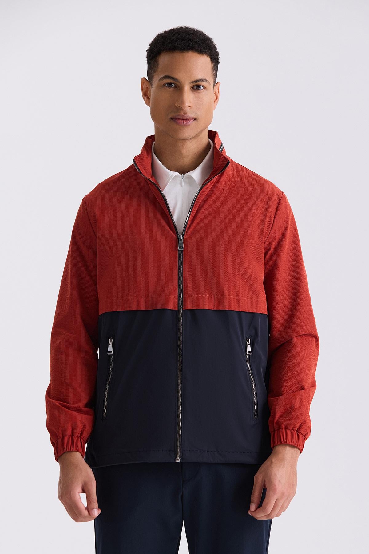 Kırmızı Comfort Fit Hakim Yaka Mevsimlik Mont