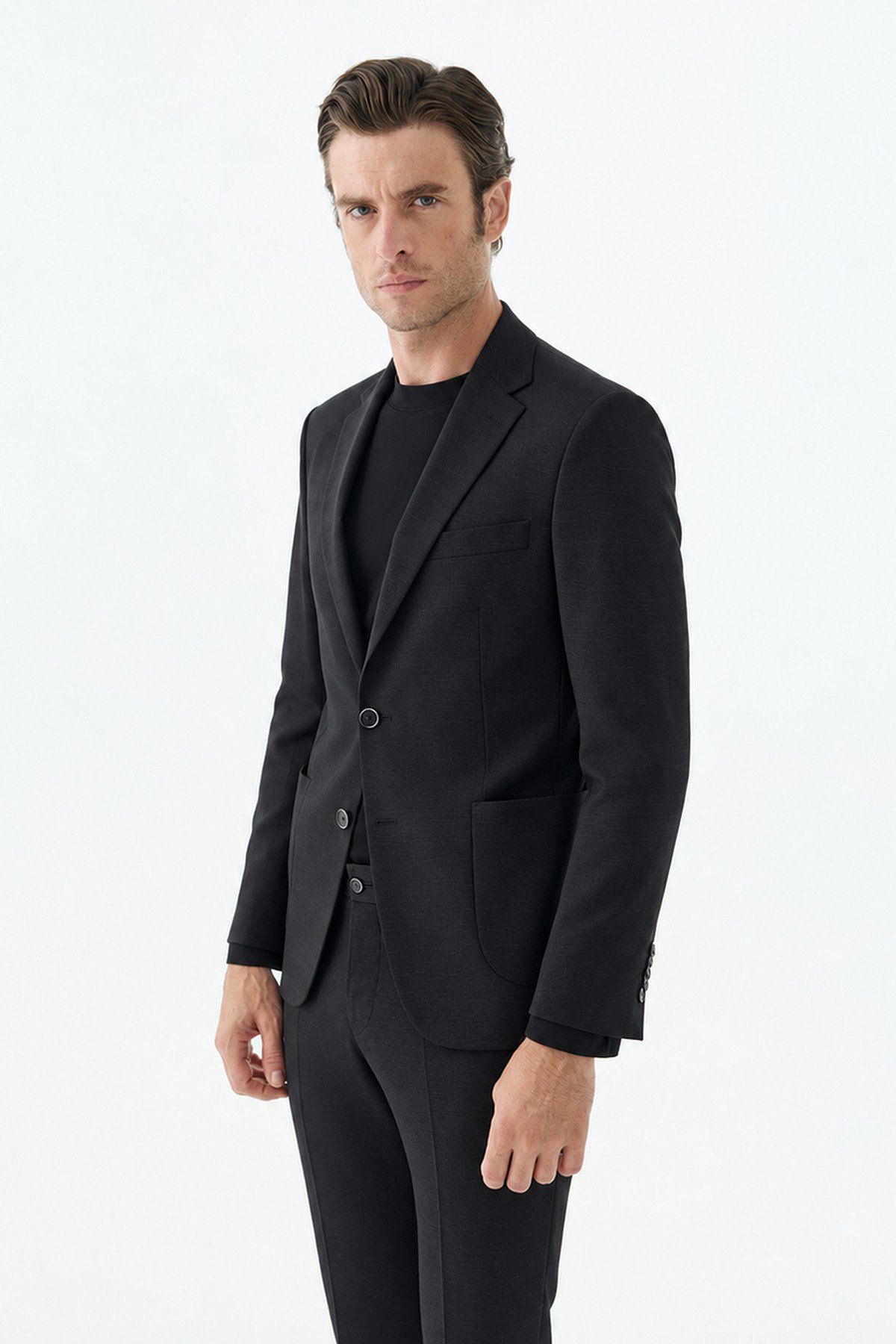 Siyah Slim Fit Mono Yaka Takım Elbise