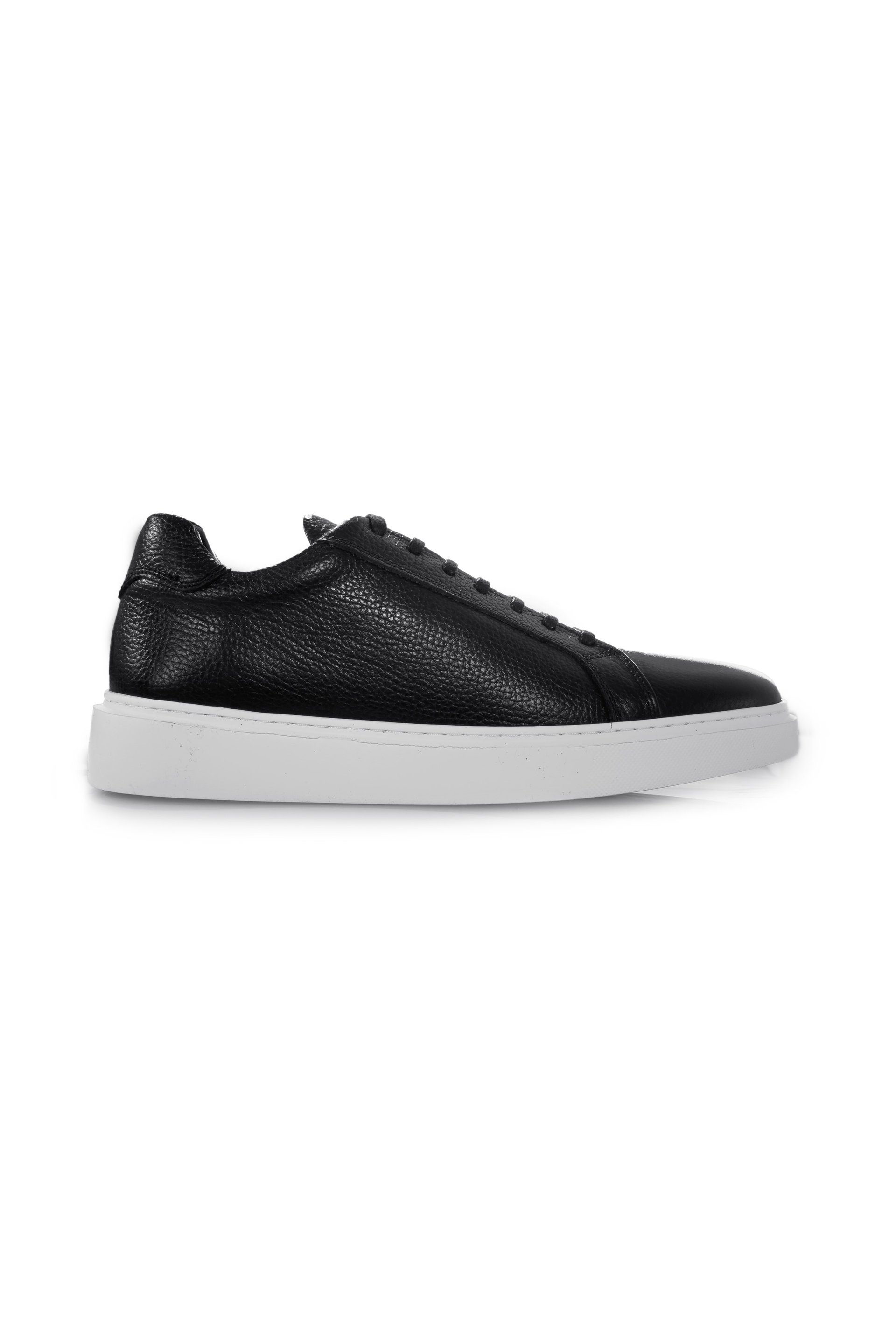 Siyah Beyaz %100 Deri Bağcıklı Günlük Sneaker Ayakkabı
