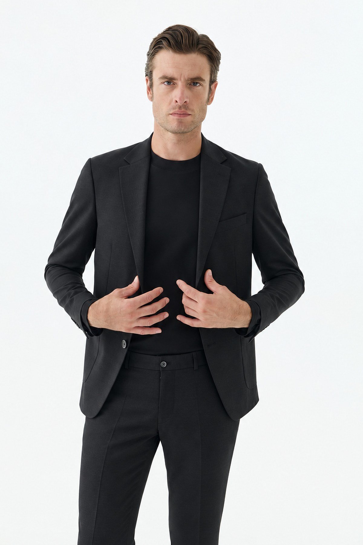 Siyah Slim Fit Mono Yaka Takım Elbise