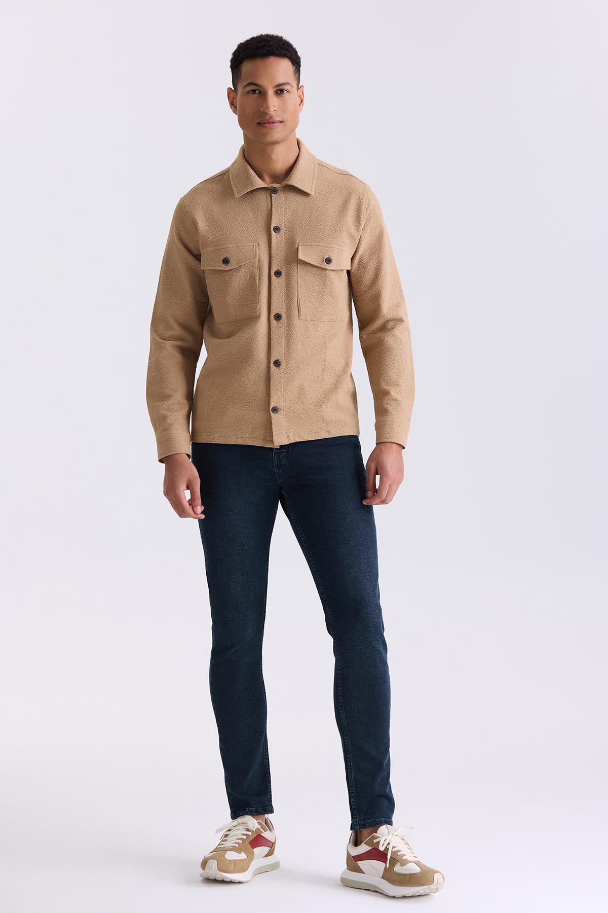 Taba Slim Fit Düğmeli Yaka Cepli Spor Gömlek