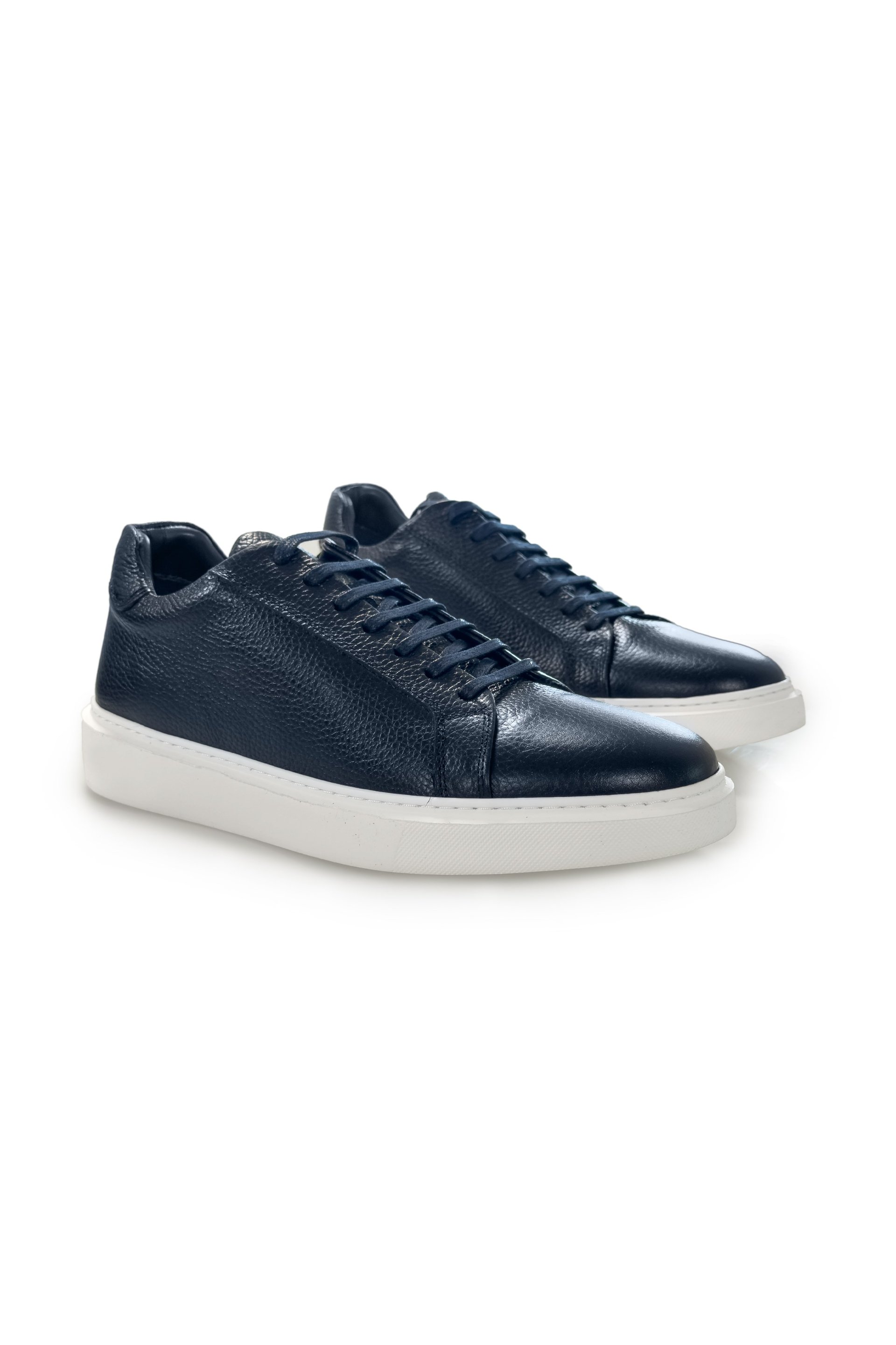 Lacivert %100 Deri Bağcıklı Günlük Sneaker Ayakkabı