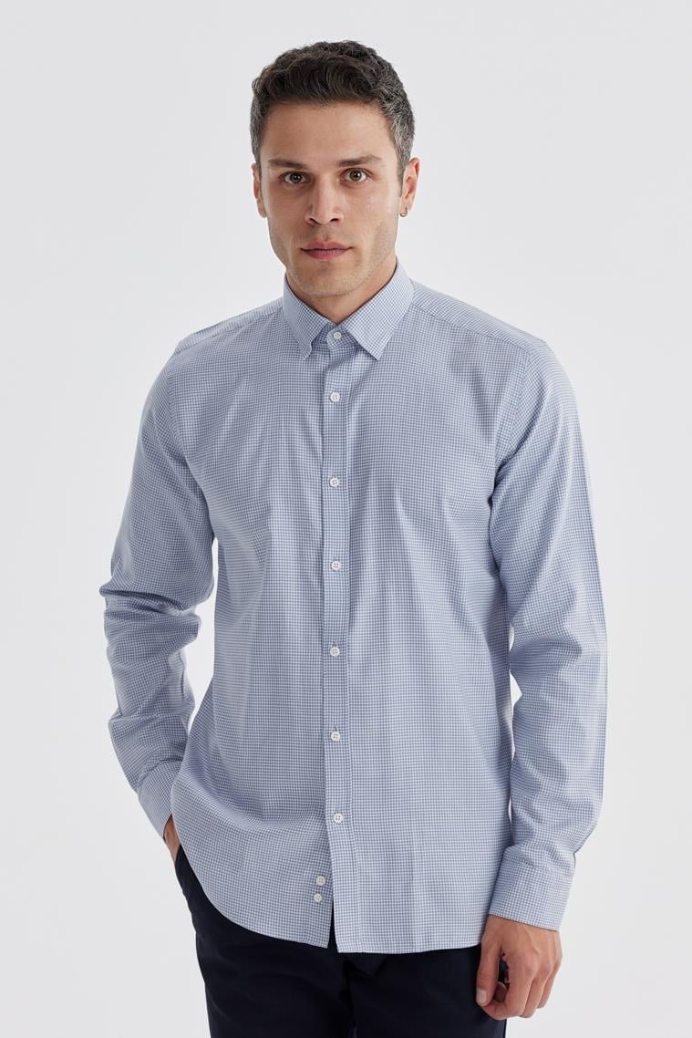 Lacivert Comfort Fit %100 Pamuk Piti Kare Gömlek
