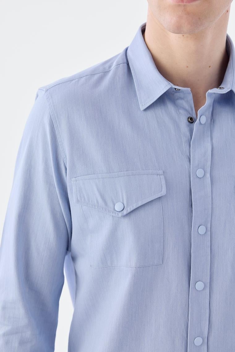 Mavi Comfort Fit Cepli Çıtçıtlı %100 Pamuk Kot Gömlek