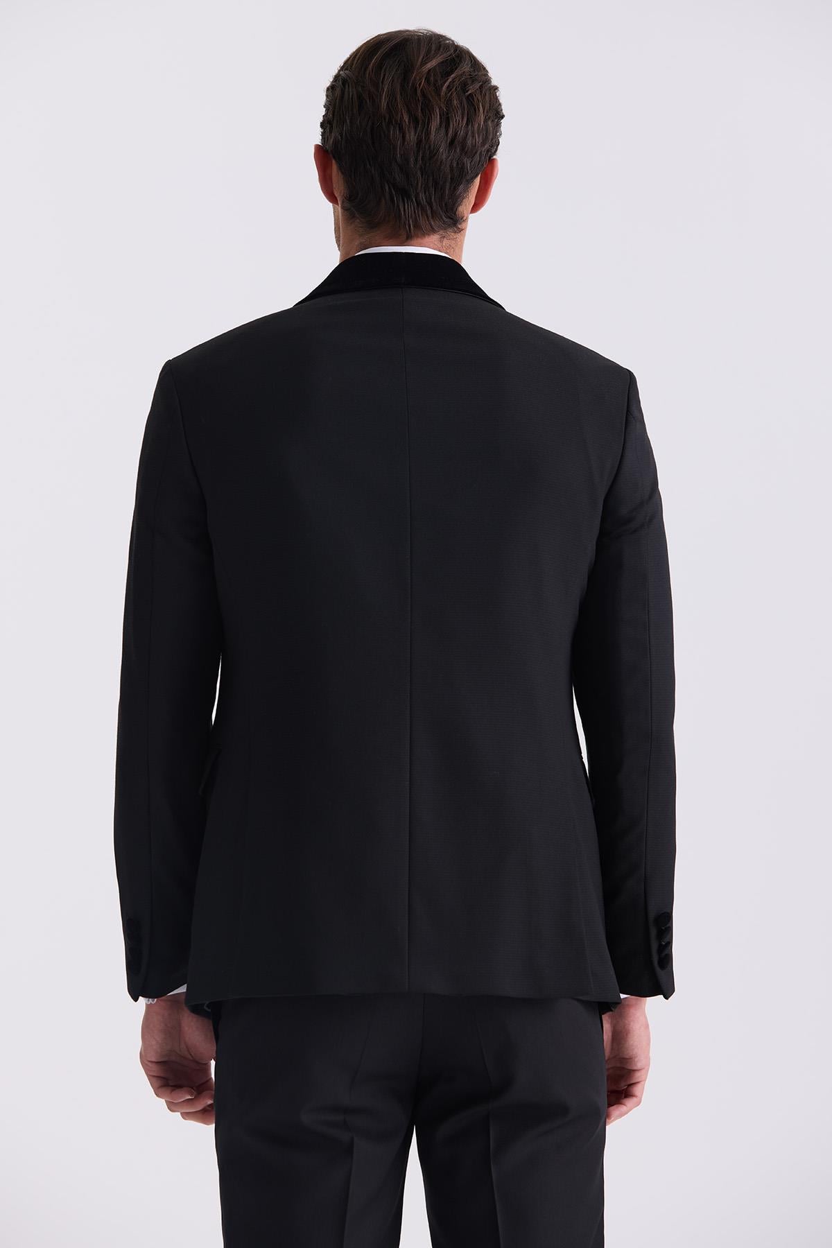 Siyah Slim Fit Şal Yaka Yelekli Smokin Takım Elbise