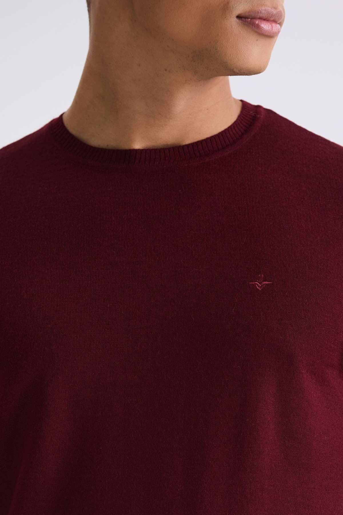 Bordo Regular Fit Bisiklet Yaka Triko Kazak