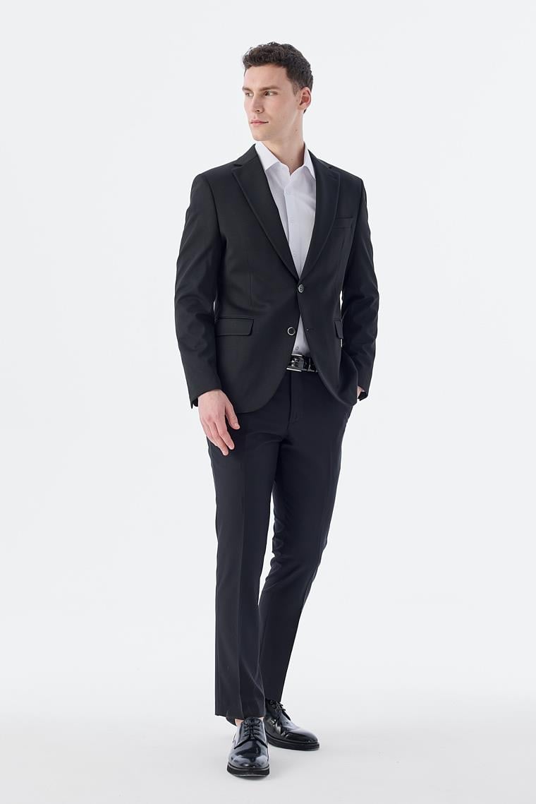 Siyah Slim Fit Mono Yaka Çift Yırtmaç Ceket