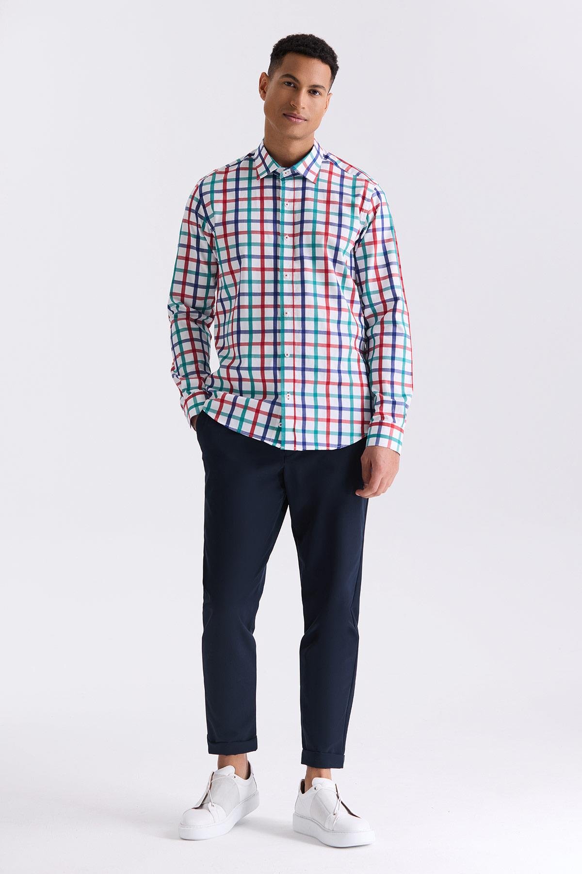Yeşil Slim Fit Yaka  Düğmeli Gömlek