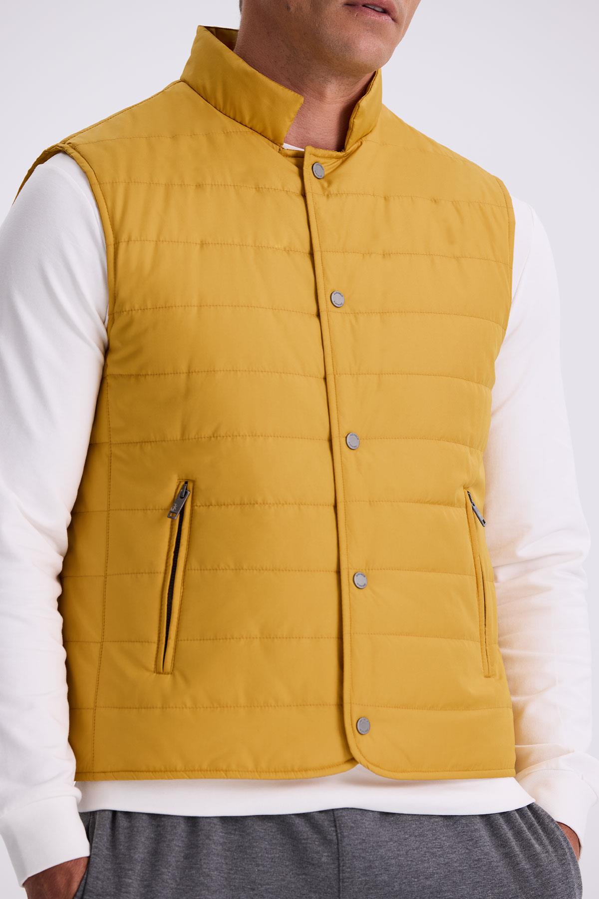 Sarı Hakim Yaka Elyaflı Slim Fit Yelek