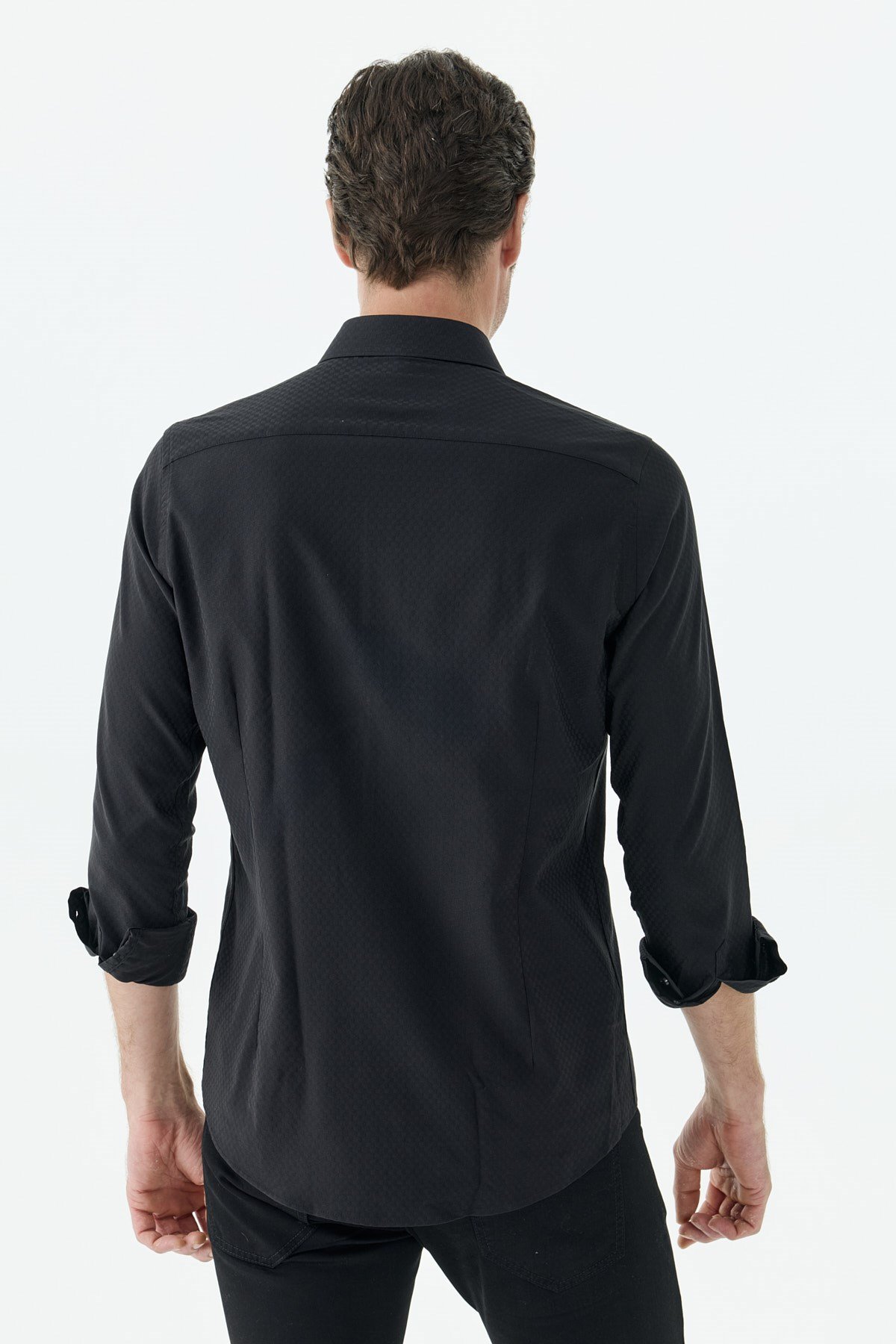 Siyah Pamuk Karışımlı Comfort Fit Gömlek