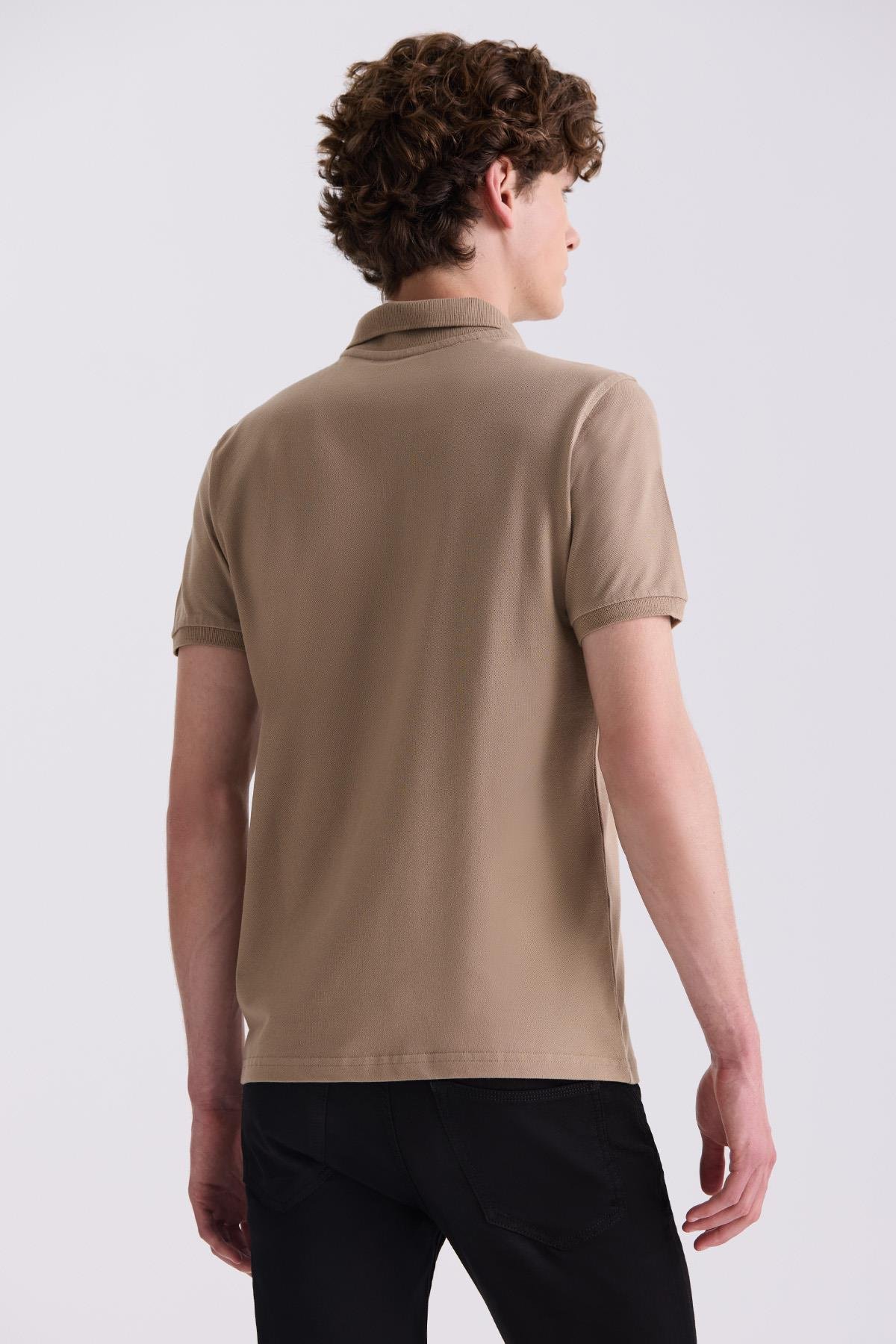 Bej Slim Fit Polo Yaka T-Shirt