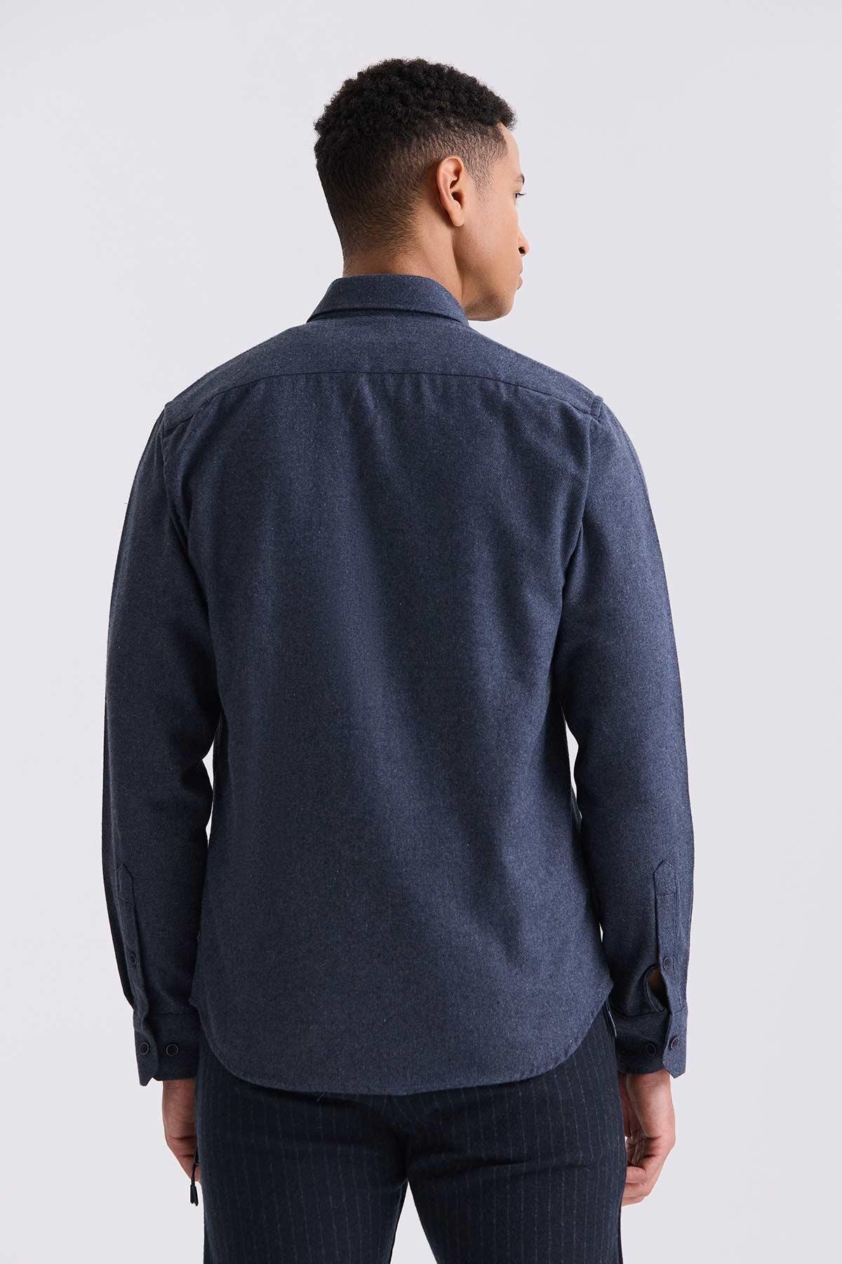 Lacivert Slim Fit Düğmeli Yaka Gömlek