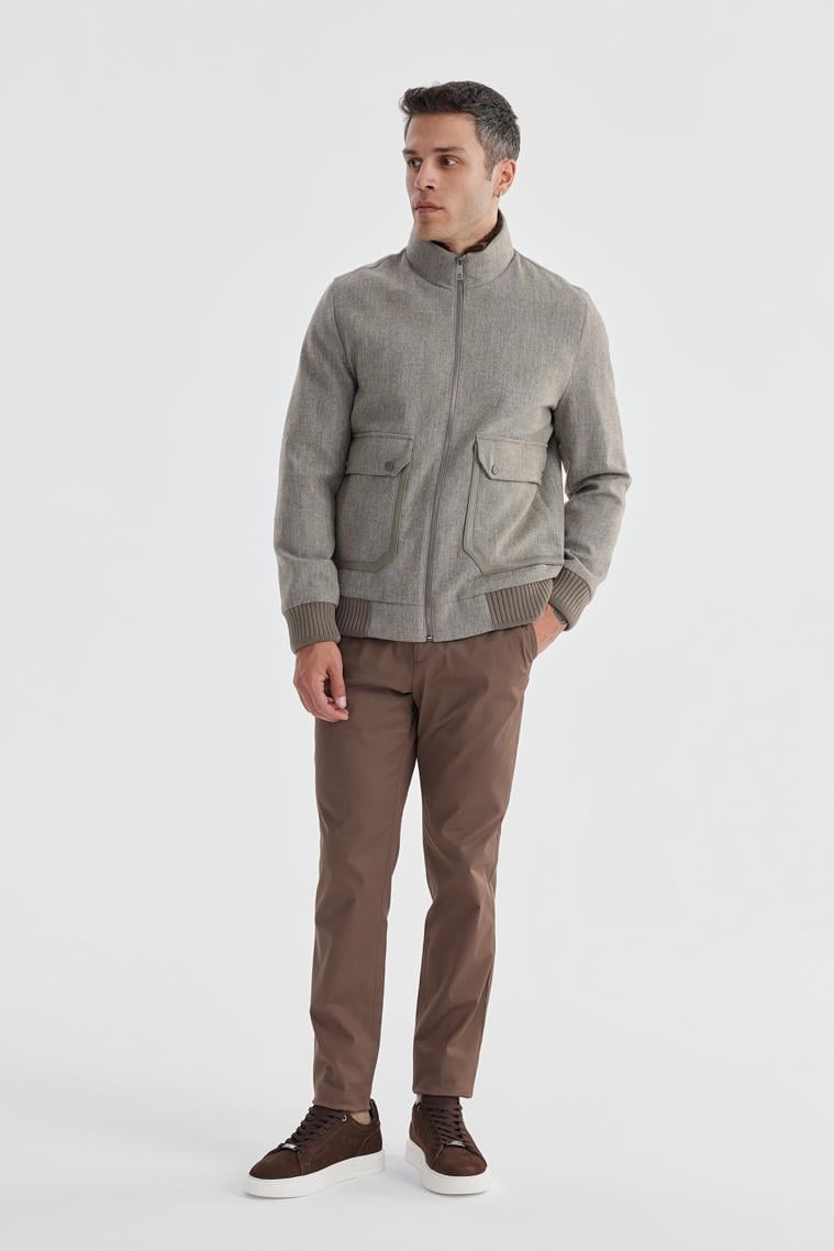 Kahve Comfort Fit Kürklü yaka Yünlü Mont