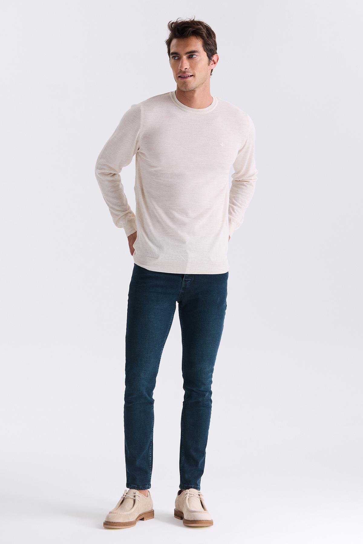Bej Regular Fit Bisiklet Yaka Triko Kazak