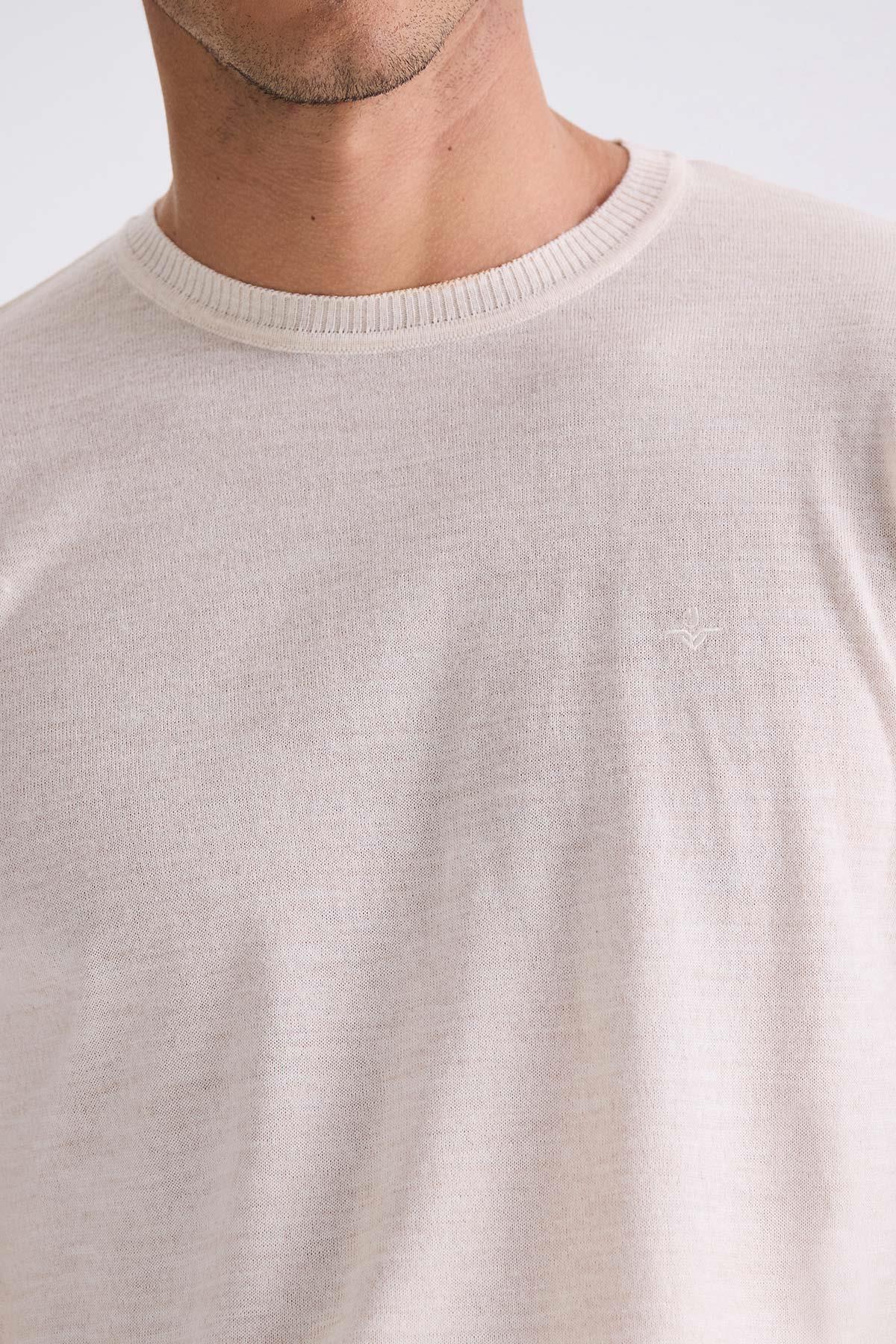 Bej Regular Fit Bisiklet Yaka Triko Kazak