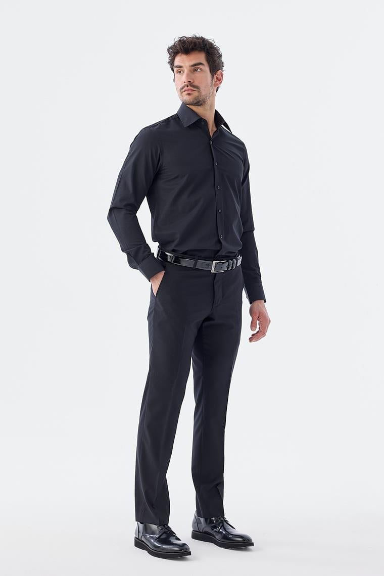 Siyah Regular Fit Yan Cep Kumaş Pantolon