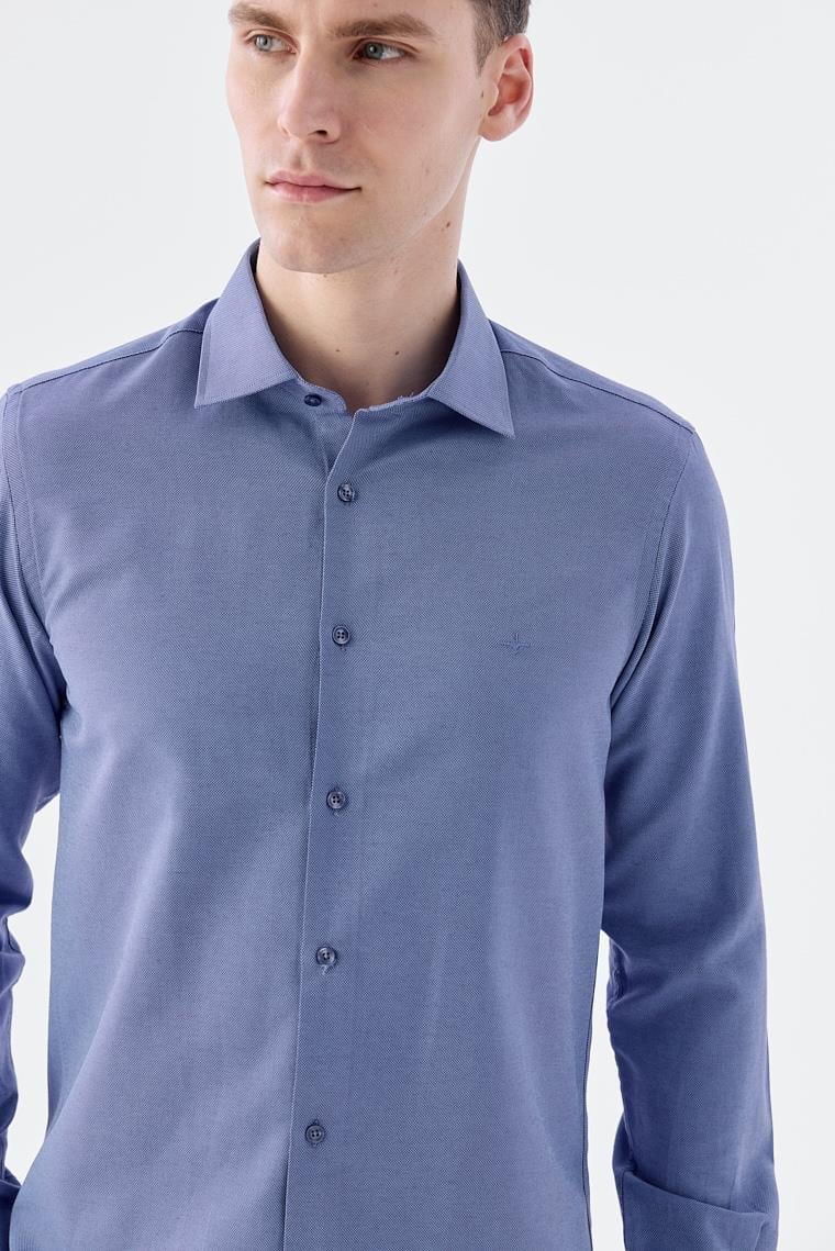 Lacivert Comfort Fit Pamuklu Kolay Ütülenebilir Gömlek