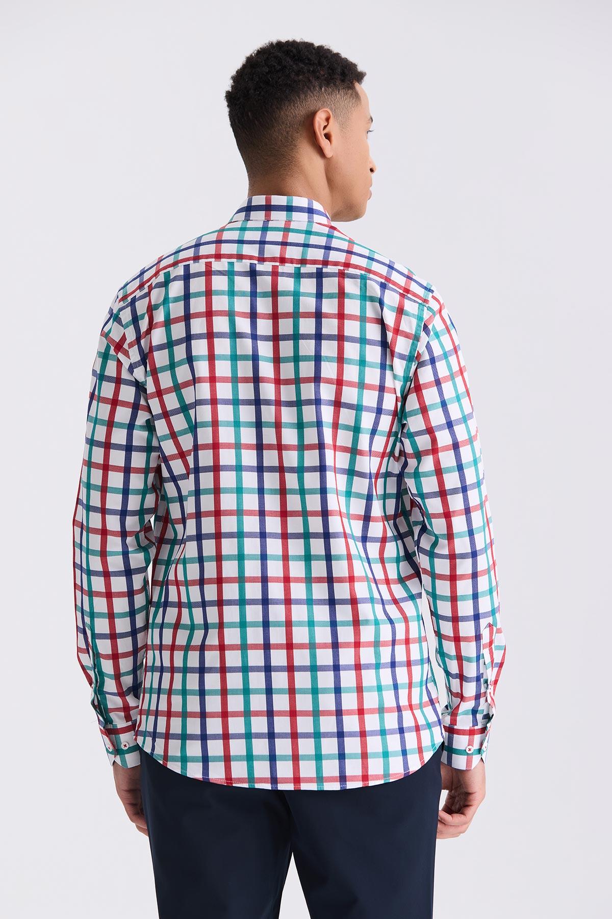 Yeşil Slim Fit Yaka  Düğmeli Gömlek
