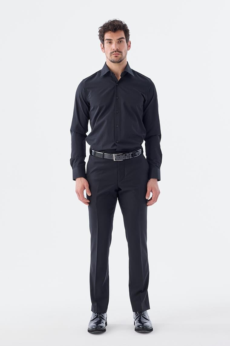 Siyah Regular Fit Yan Cep Kumaş Pantolon