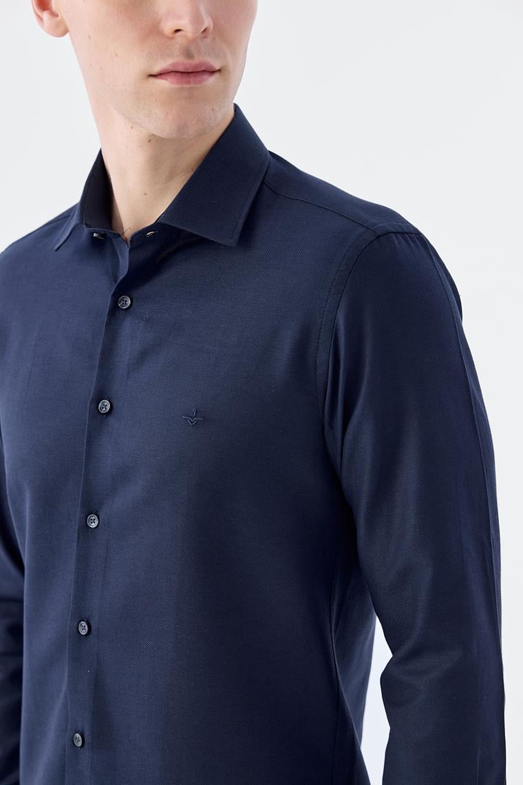 Koyu Lacivert-2 Comfort Fit Pamuklu Kolay Ütülenebilir Gömlek
