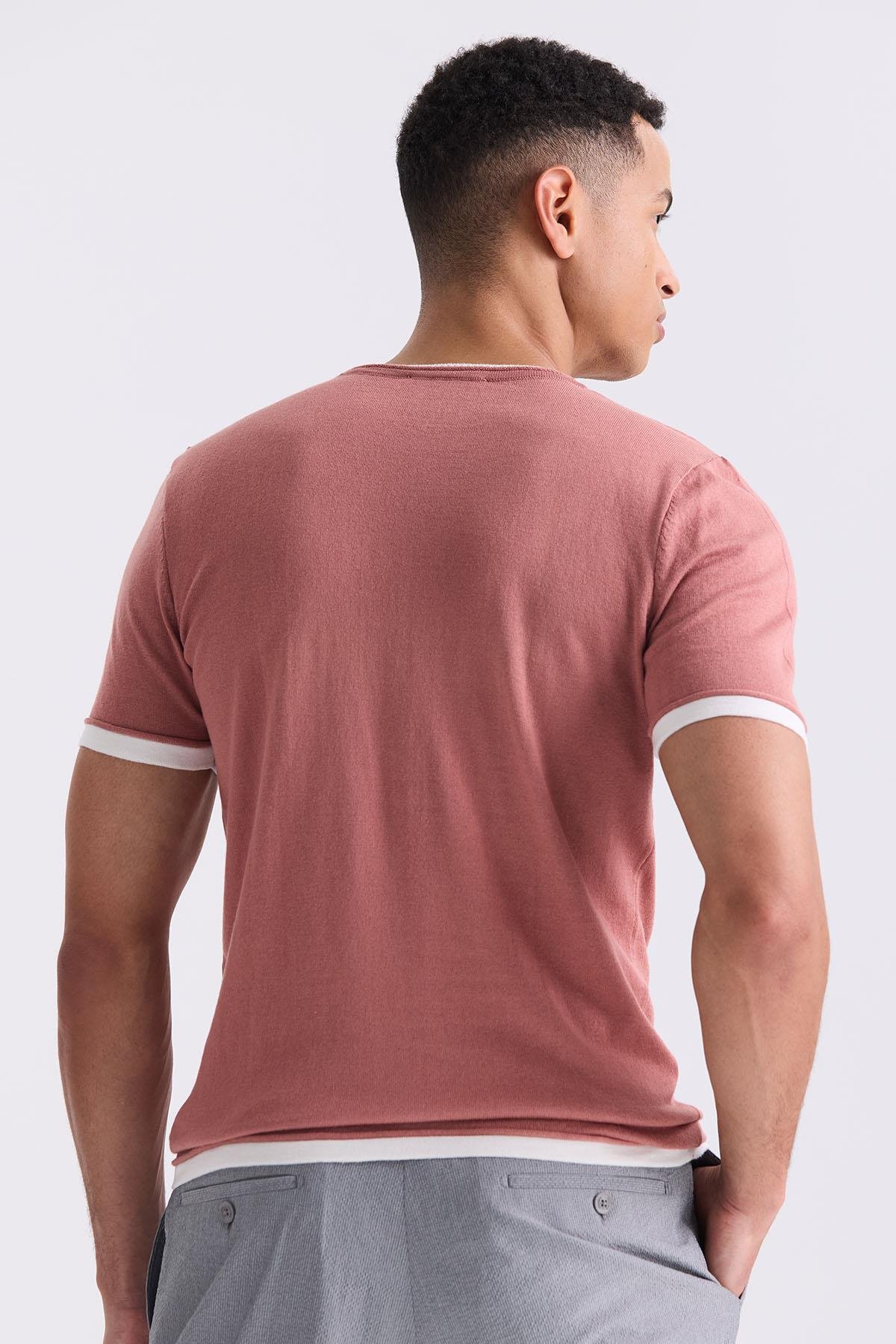 Gül Kurusu Slim Fit Triko Bisiklet Yaka T-Shirt