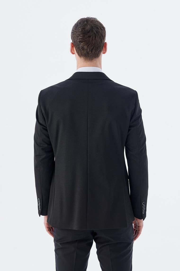 Siyah Slim Fit Mono Yaka Çift Yırtmaç Ceket