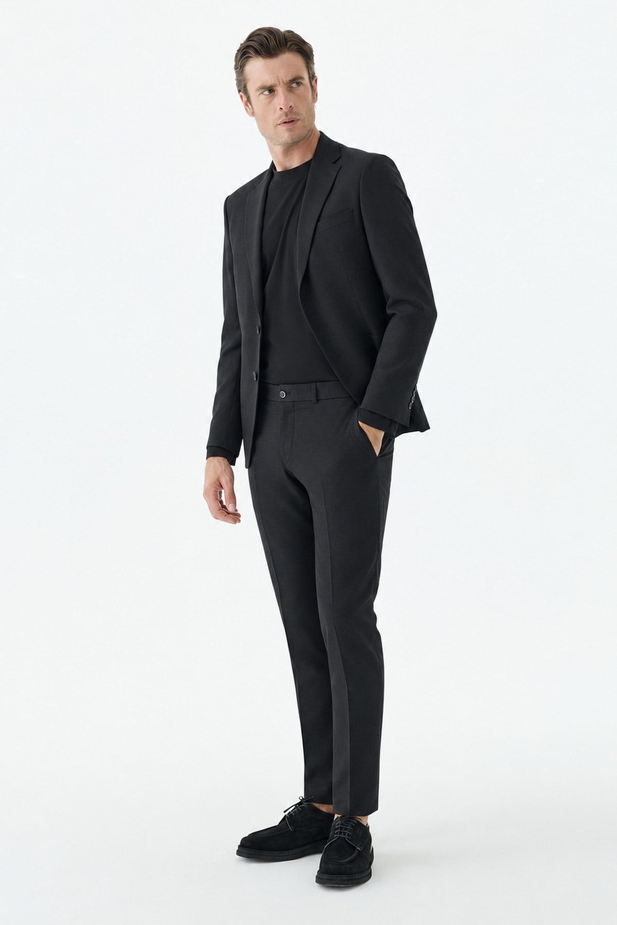 Siyah Slim Fit Mono Yaka Takım Elbise