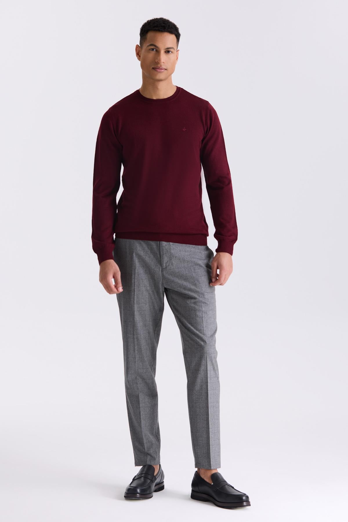 Bordo Regular Fit Bisiklet Yaka Triko Kazak