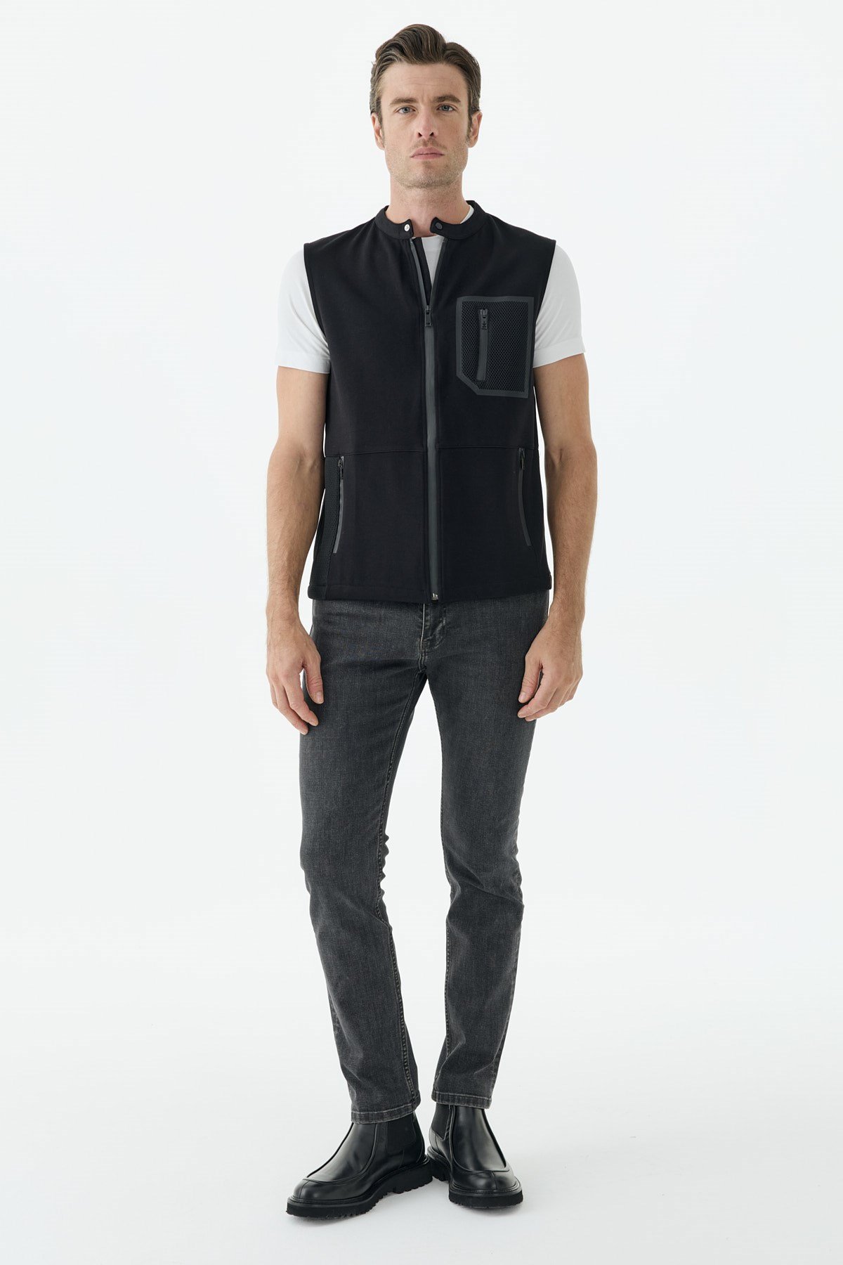 Siyah Slim Fit Cepli Pamuklu Yelek
