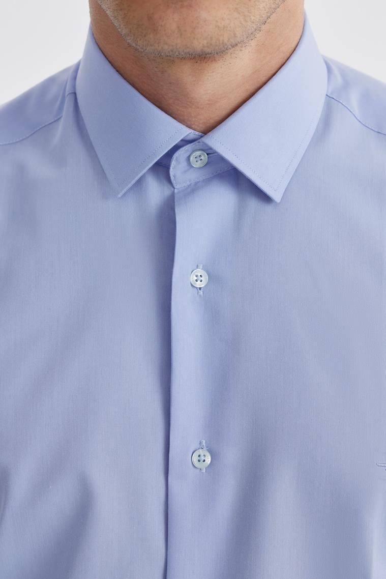 Mavi Slim Fit Pamuklu Klasik Kravatlık Gömlek