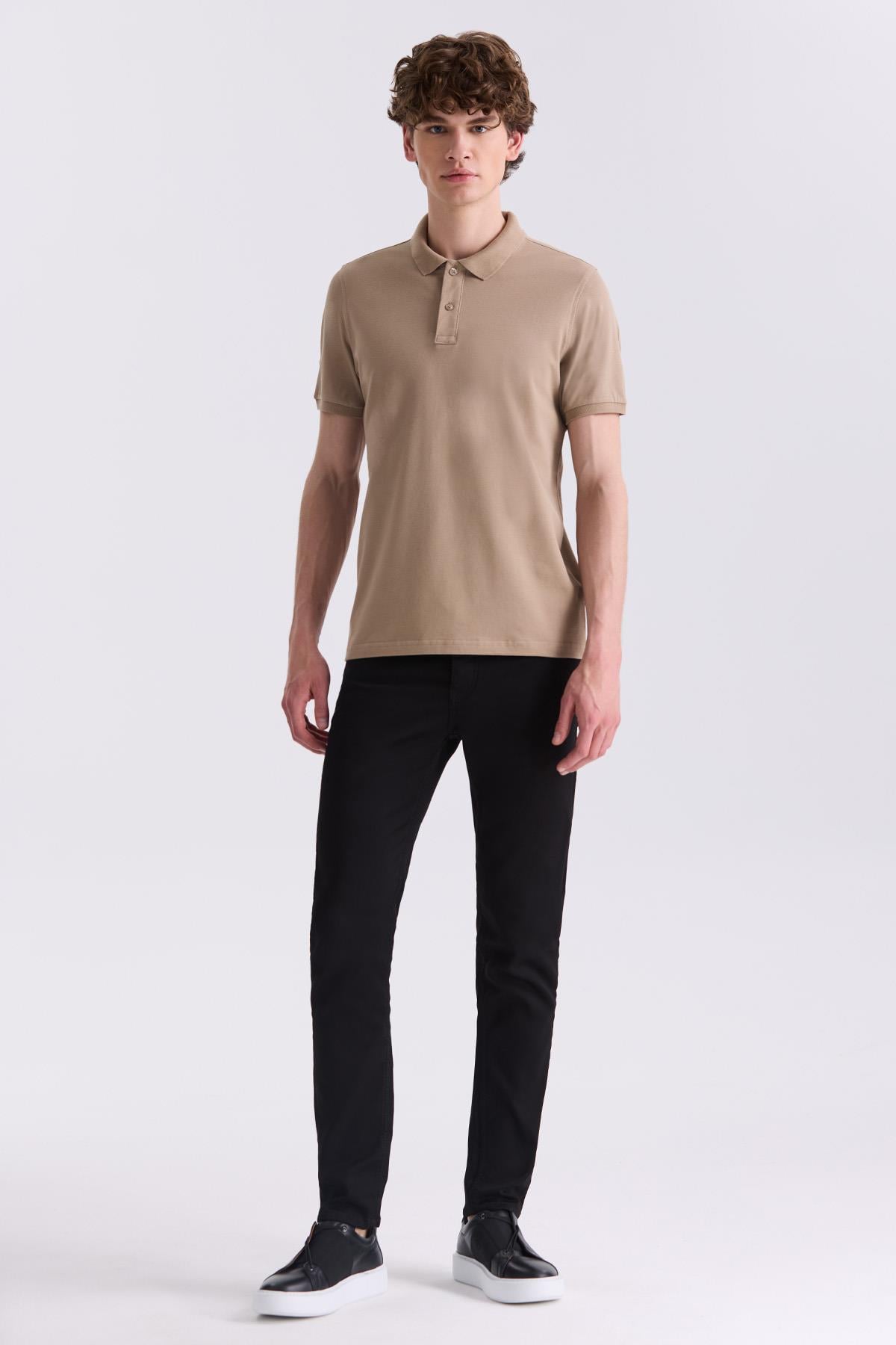 Bej Slim Fit Polo Yaka T-Shirt