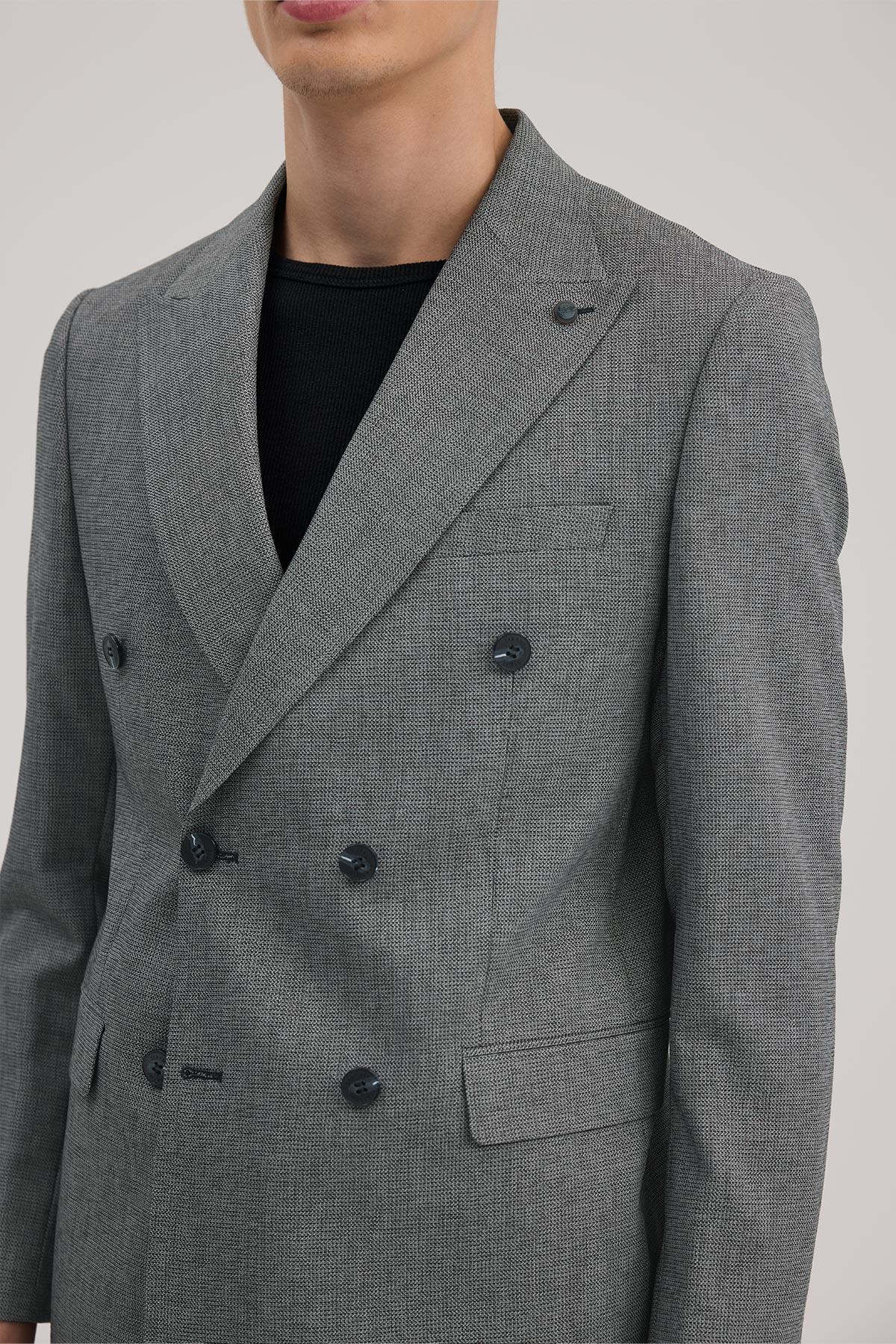 Lacivert Slim Fit Kruvaze Takım Elbise