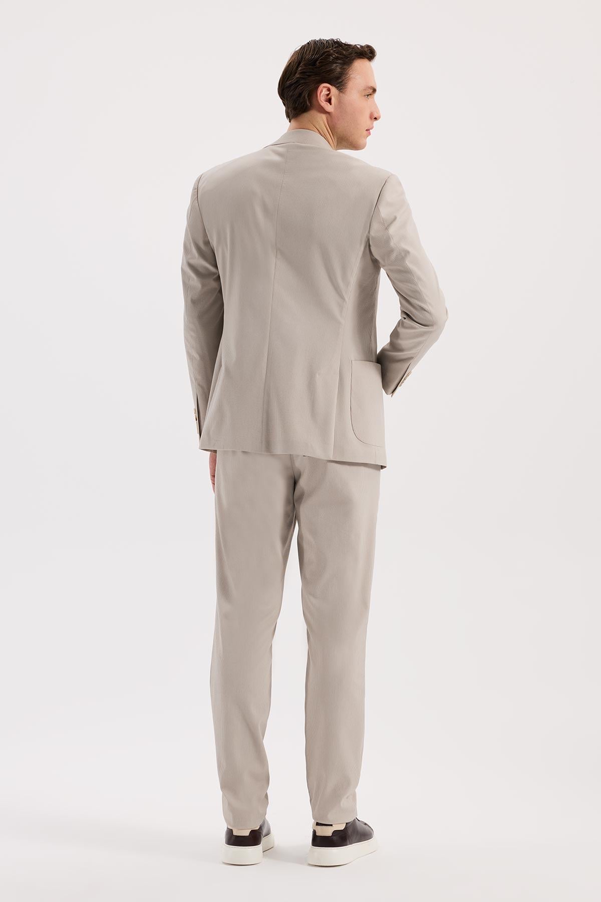 Bej Comfort Fit Beli Lastikli Esnek Spor Jogger Pantolon