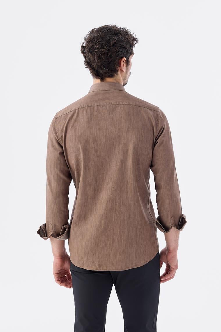 Kahve Comfort Fit Cepli Çıtçıtlı %100 Pamuk Kot Gömlek