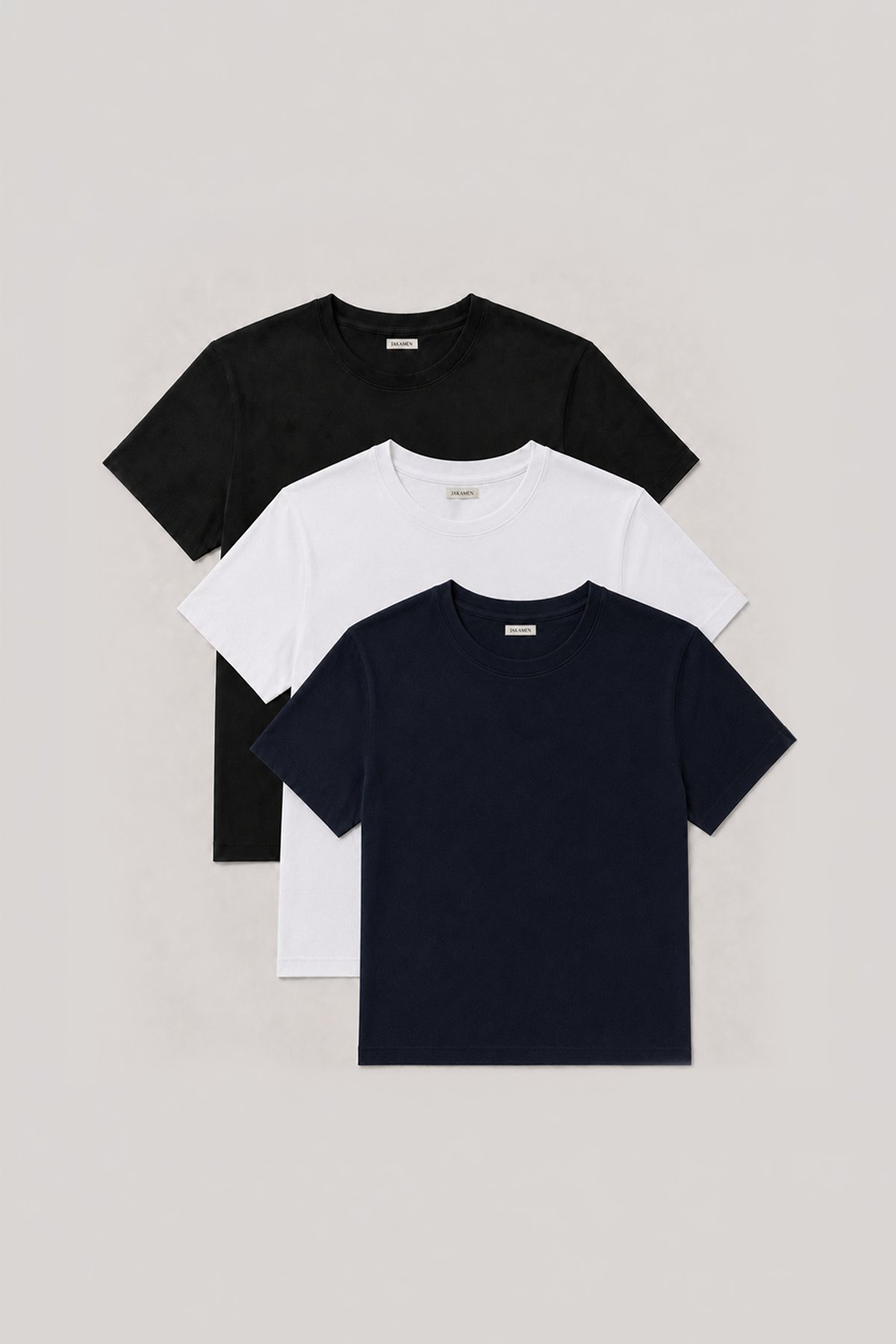 3lü Paket Basic Slim Fit Siyah Beyaz Lacivert %100 Pamuk Bisiklet Yaka T-Shirt