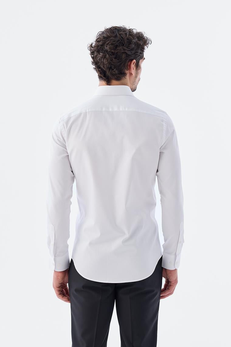 Beyaz Klasik Fit İtalyan Yaka Uzun Kol Klasik Kravatlık %100 Pamuk Saten Gömlek