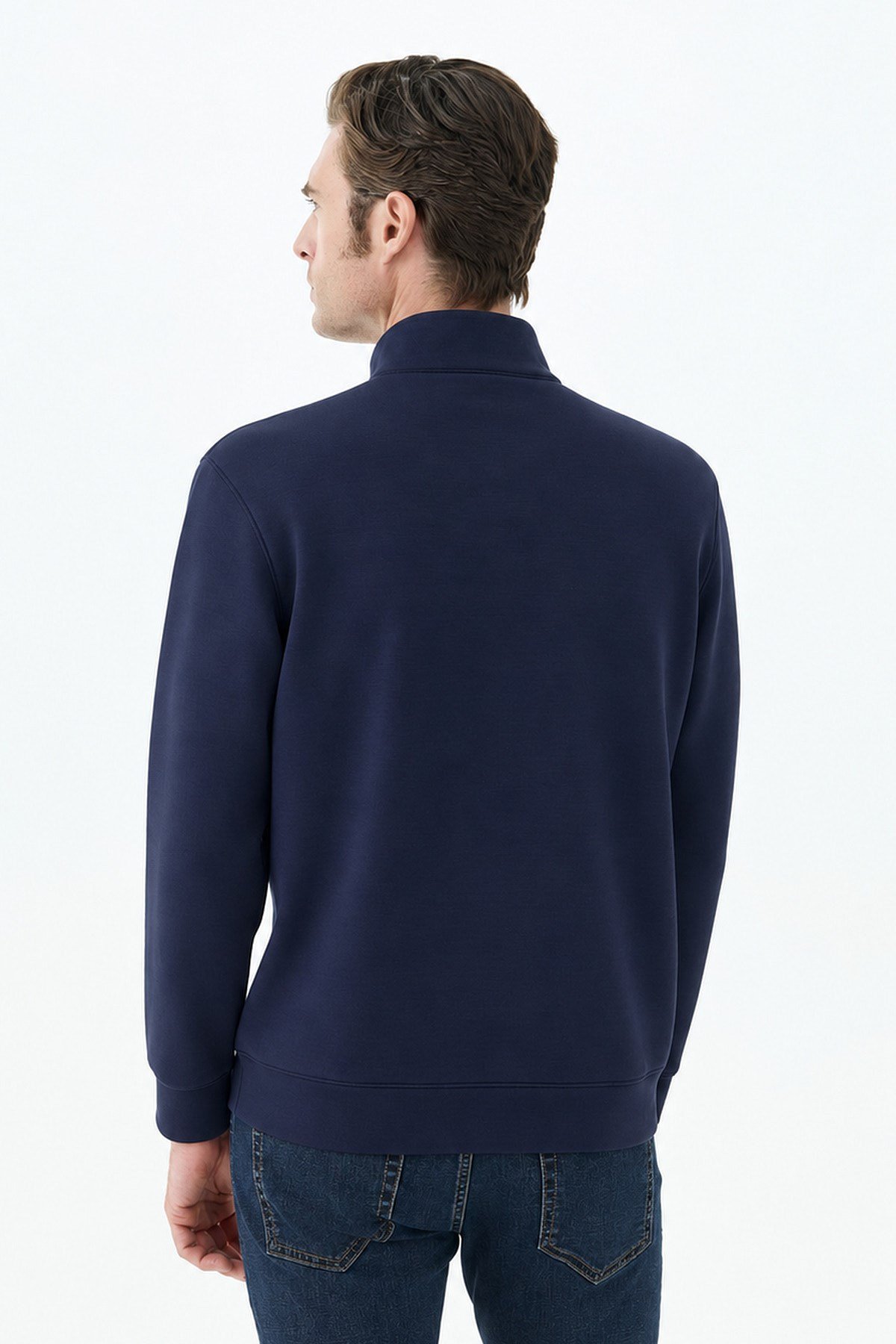 Lacivert Comfort Fit Fermuarlı Dik Yaka Rayon Sweatshirt