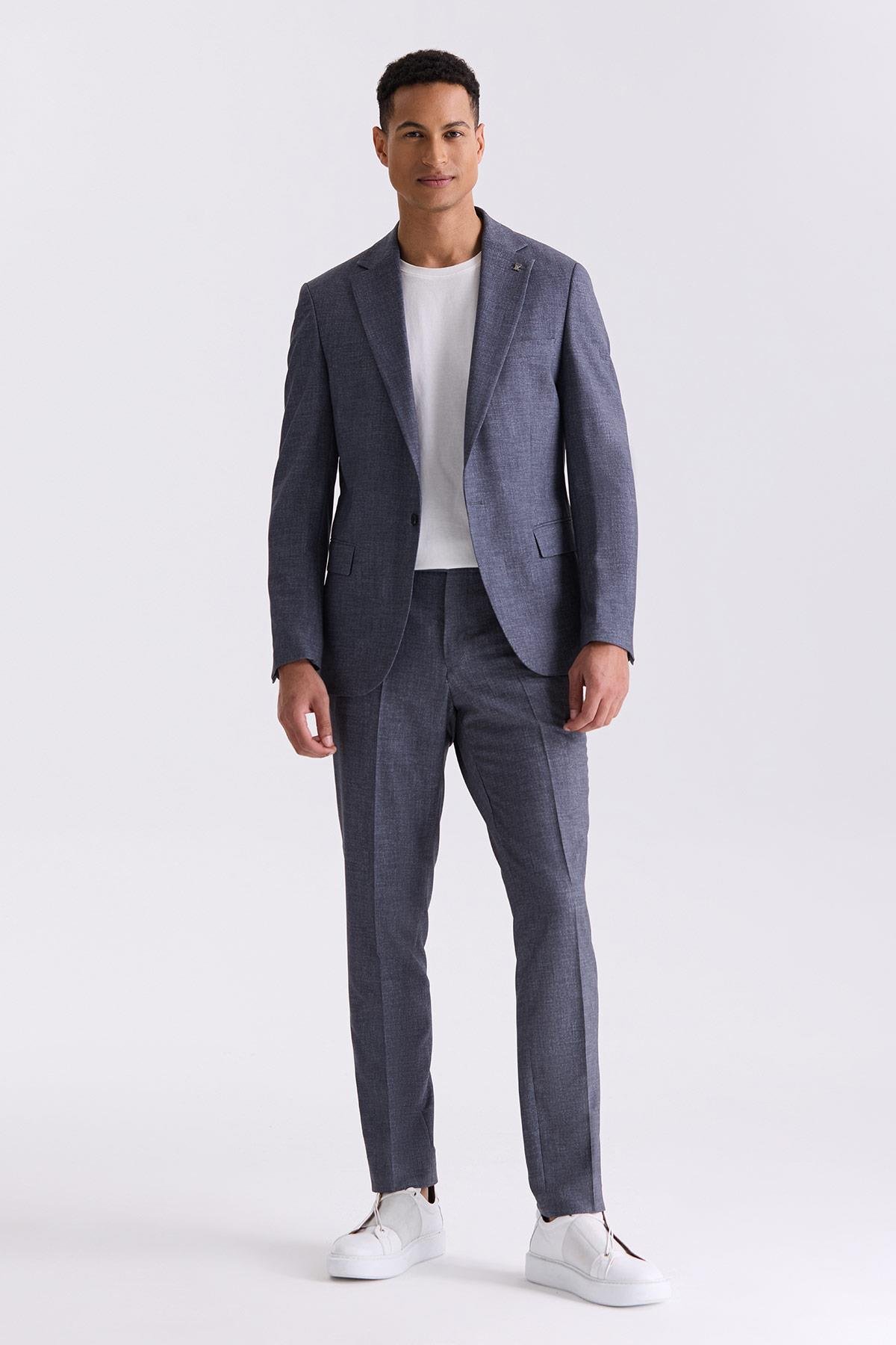 Gri Slim Fit Mono Yaka Keten Takım ElbiseSlim Fit Takım ElbiseJakamen