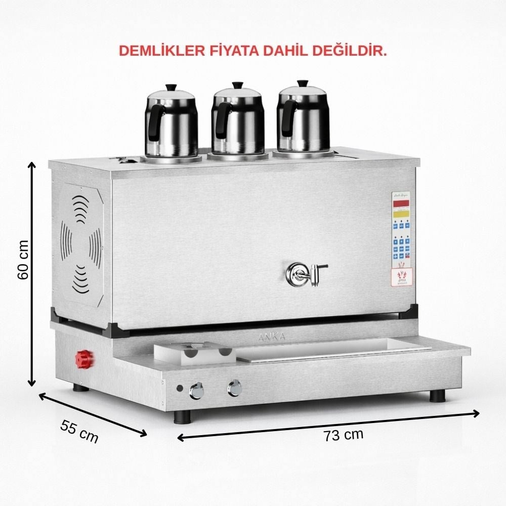 Anka Pro Plus Otomatik Çay Kazanı 3 Demlikli 30 Litre Inox Elektrikli Gazlı