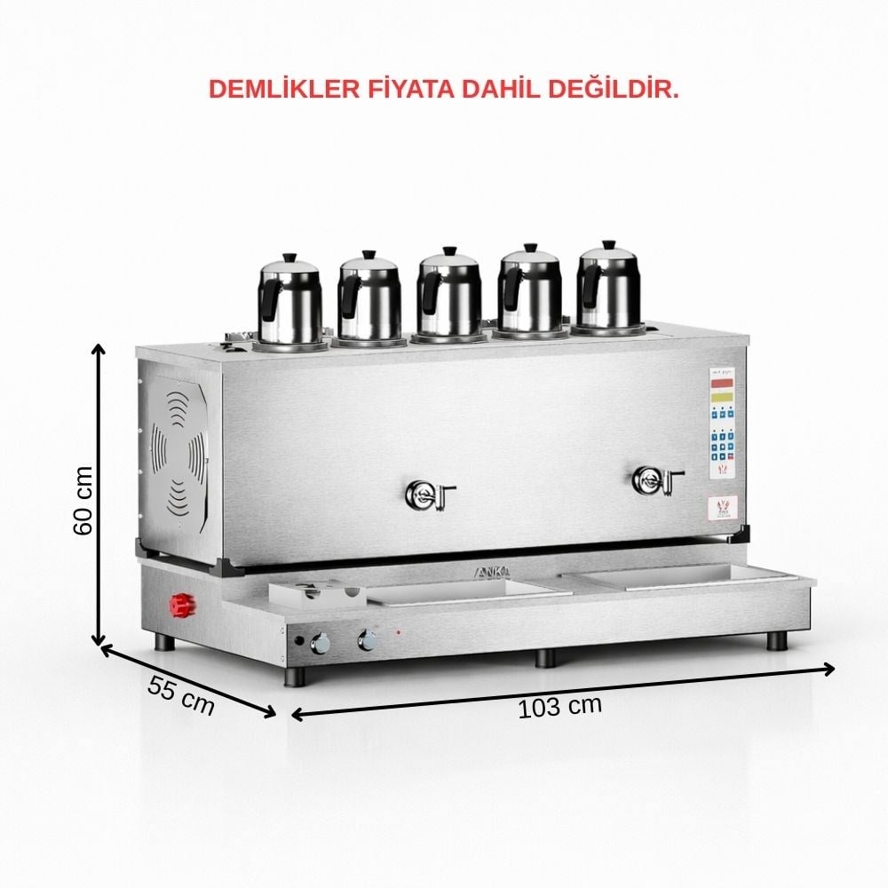  Anka Pro Plus Otomatik Çay Kazanı 5 Demlikli 50 Litre Inox Elektrikli Doğalgazlı